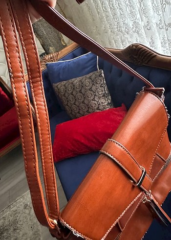 Gerçek vintage deri çanta - Görsel 6