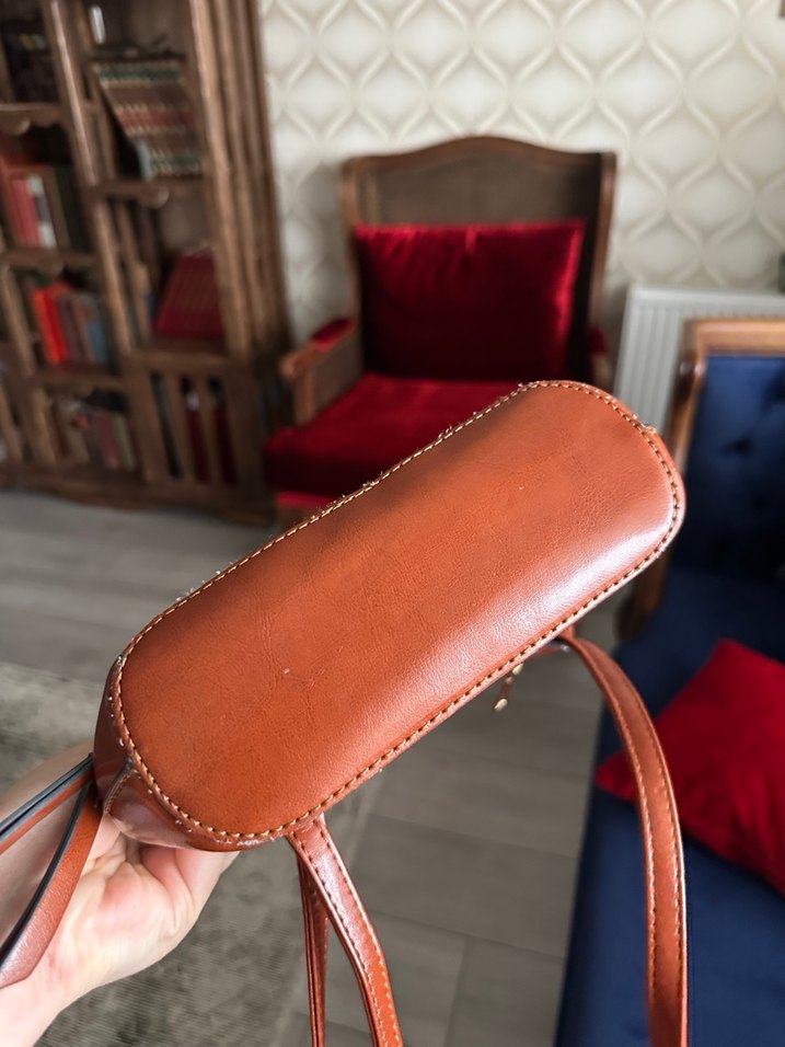 Gerçek vintage deri çanta - Görsel 2