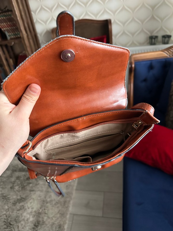 Gerçek vintage deri çanta - Görsel 4