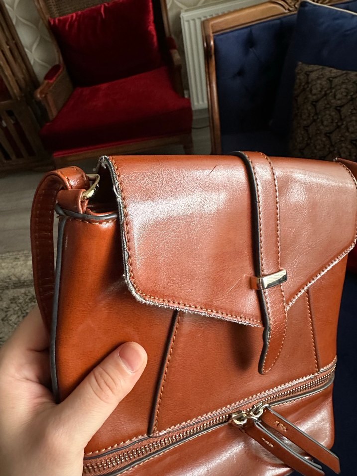 Gerçek vintage deri çanta - Görsel 5