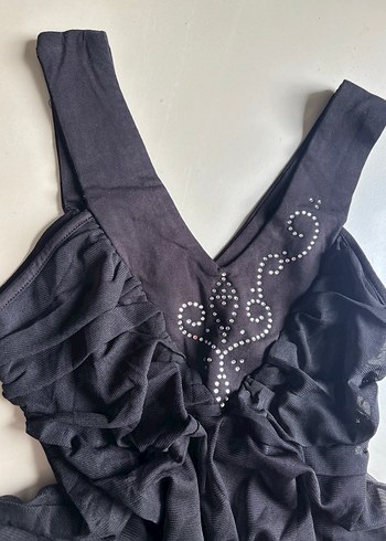 xs Beden Siyah boncuk tül detaylı gotik üst