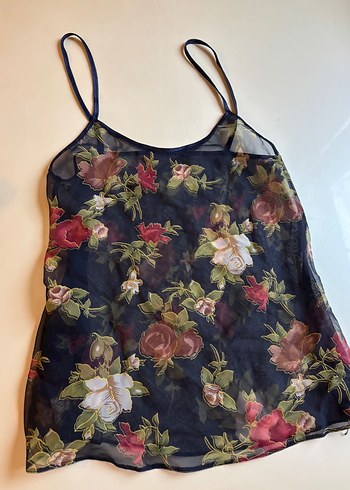 Çiçek Desenli Vintage Tül Bluz