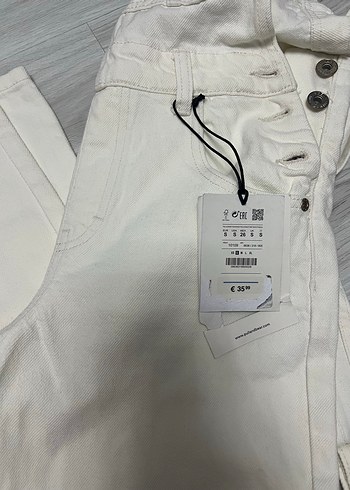 Pull Bear Ekru Kadın Denim Salopet - Görsel 4