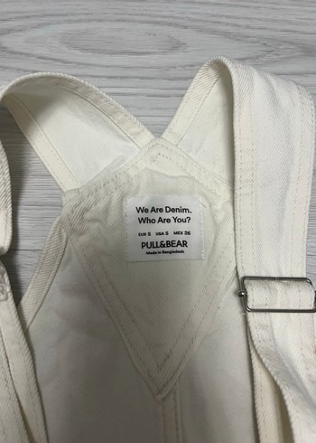 Pull Bear Ekru Kadın Denim Salopet - Görsel 5