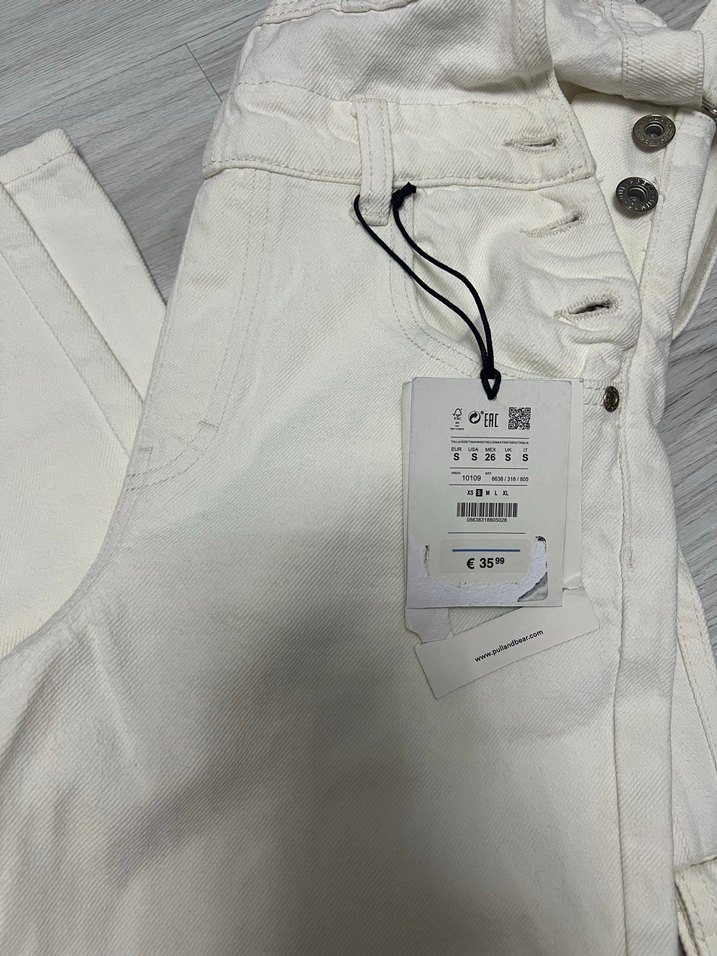 Pull Bear Ekru Kadın Denim Salopet - Görsel 4