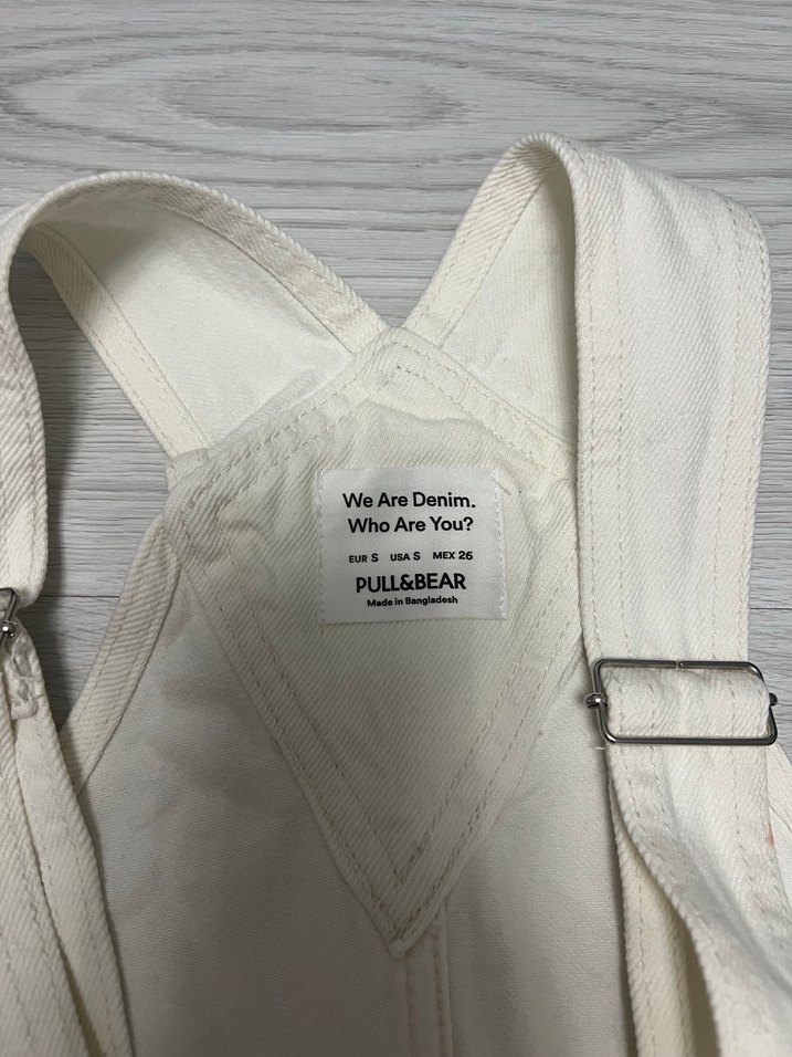 Pull Bear Ekru Kadın Denim Salopet - Görsel 5