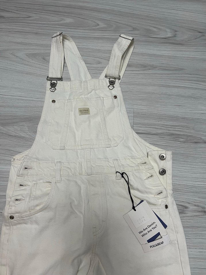 Pull Bear Ekru Kadın Denim Salopet - Görsel 2