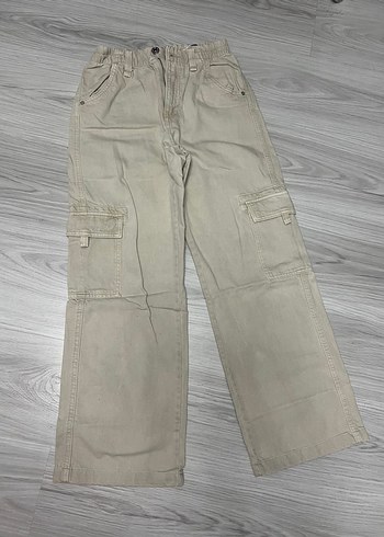 Bershka bej kargo bol paça kot pantolon - Görsel 3