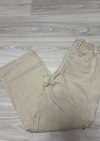 Bershka bej kargo bol paça kot pantolon - Görsel 4