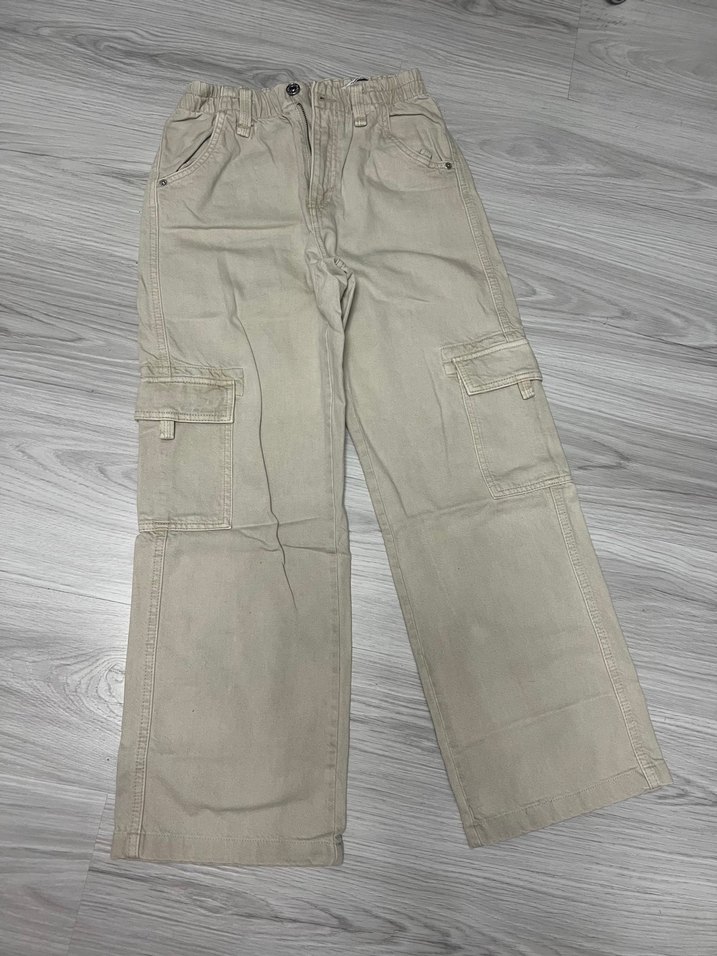 Bershka bej kargo bol paça kot pantolon - Görsel 3