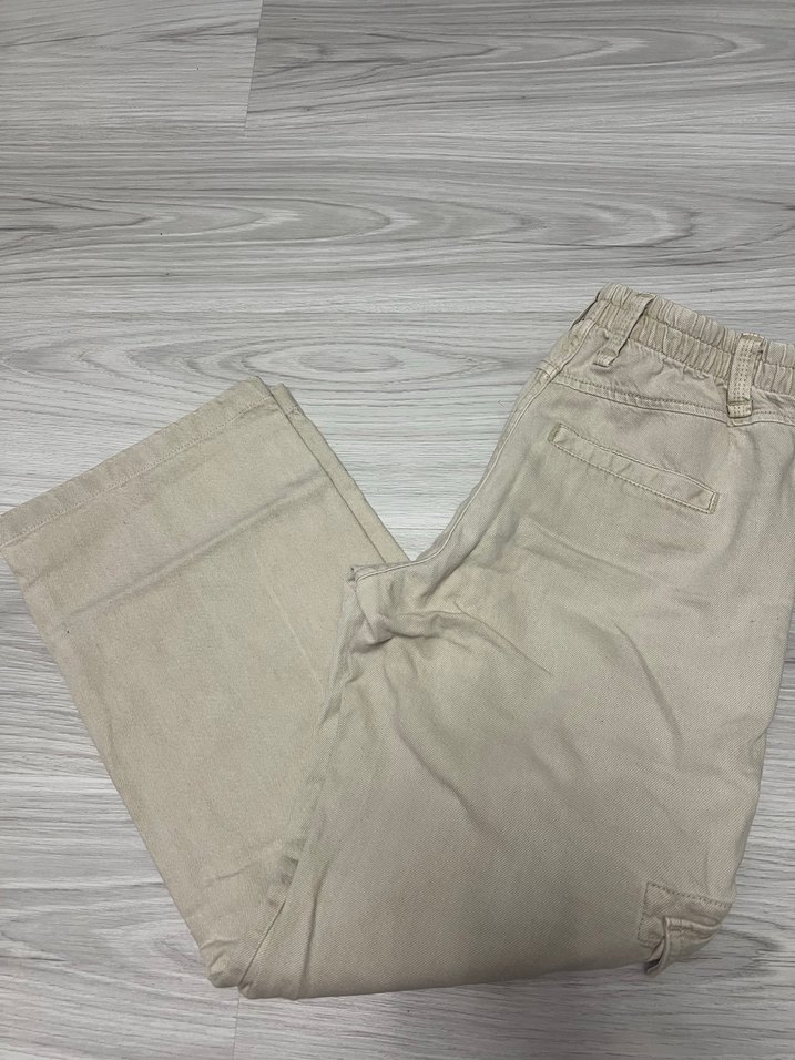 Bershka bej kargo bol paça kot pantolon - Görsel 4