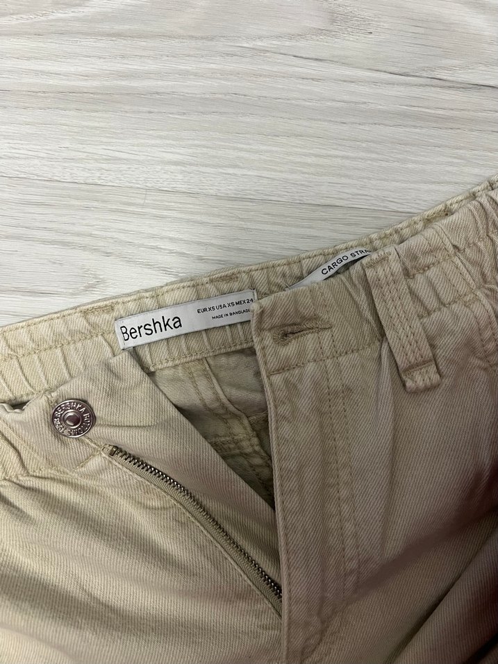 Bershka bej kargo bol paça kot pantolon - Görsel 2