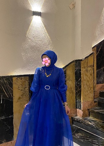 Saks Mavisi Tesettür Elbise - Görsel 2