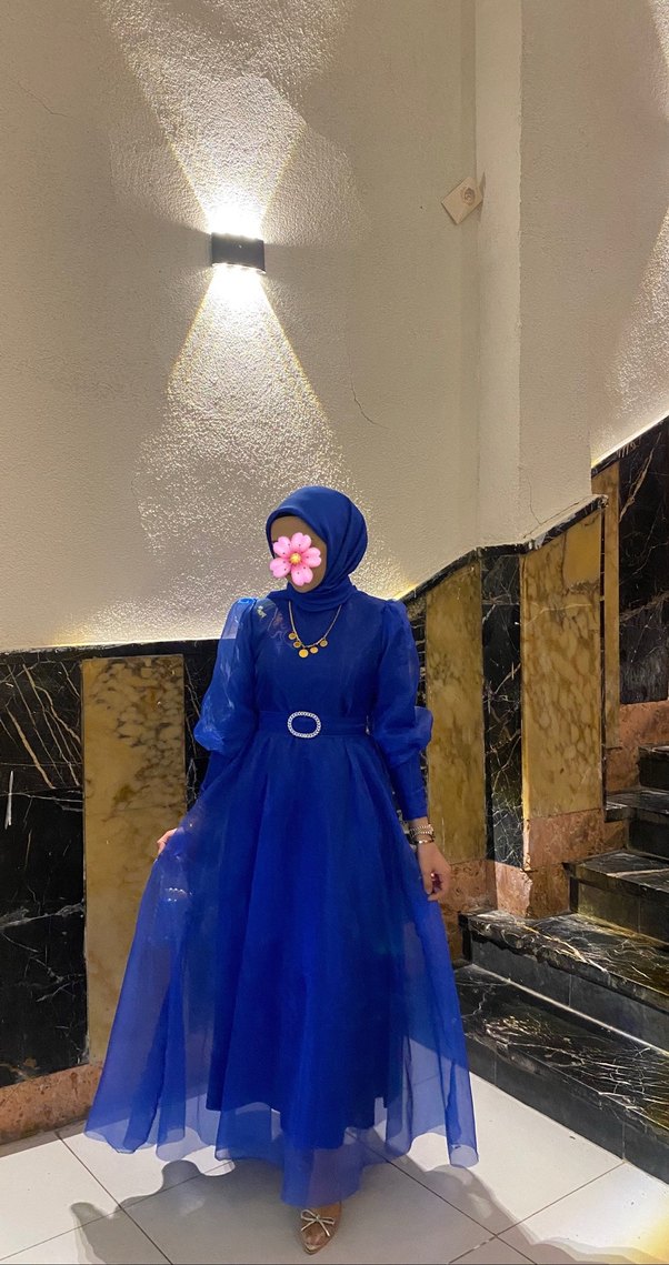 Saks Mavisi Tesettür Elbise - Görsel 2