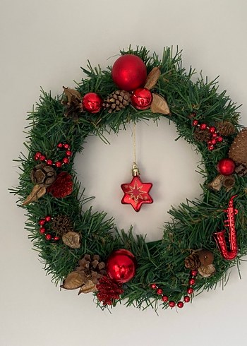 Kırmızı Süslemeli yılbaşı kapı süsü #el emeği - Görsel 2