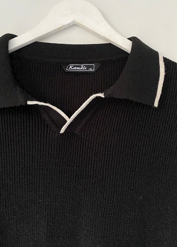 Siyah Polo Yaka Erkek Kazak - Görsel 3