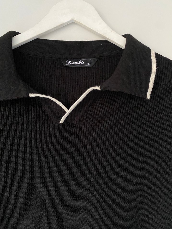 Siyah Polo Yaka Erkek Kazak - Görsel 3