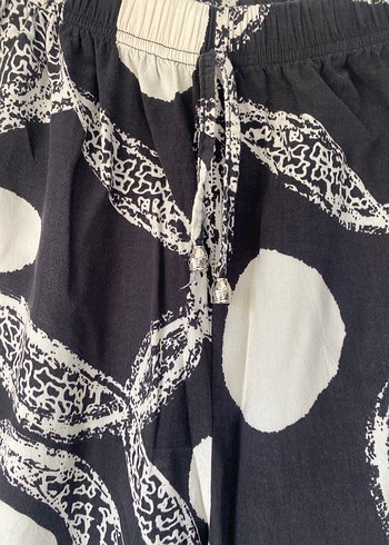 Siyah desenli Geniş kesim pamuklu Pantolon - Görsel 3