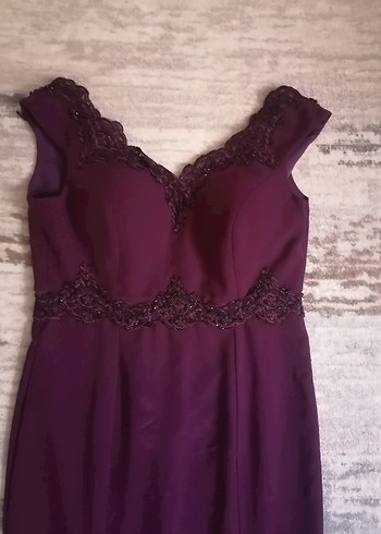 Bordo Dantelli Uzun Abiye Elbise - Görsel 2