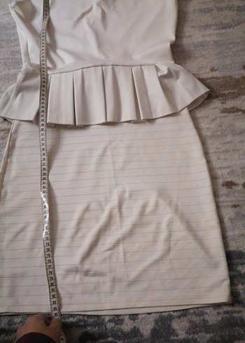 Kolsuz Pilili Mini Beyaz Ofis Elbisesi - Görsel 4