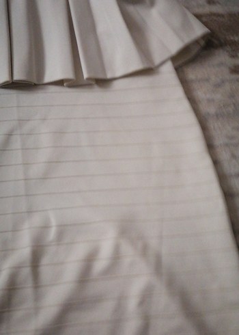 Kolsuz Pilili Mini Beyaz Ofis Elbisesi - Görsel 5