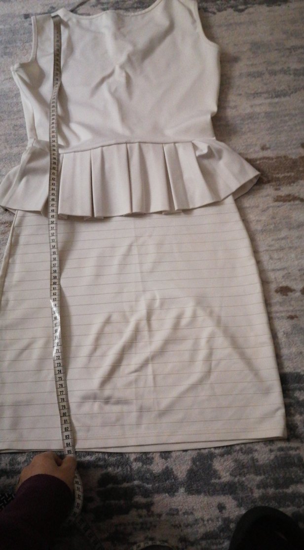 Kolsuz Pilili Mini Beyaz Ofis Elbisesi - Görsel 4