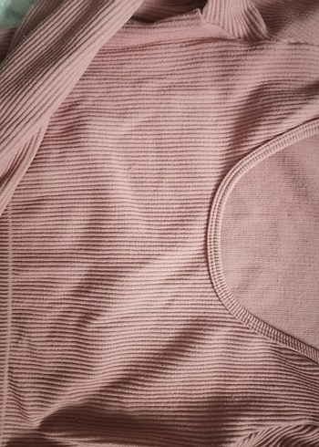 l Beden Pembe V Yakalı Uzun Kollu Crop Top