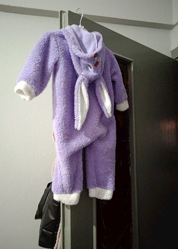 Mor Kapüşonlu Örgü Bebek Kış Tulumu - Görsel 2