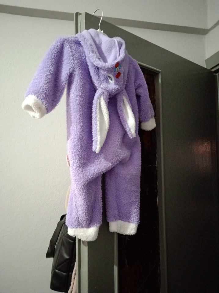 Mor Kapüşonlu Örgü Bebek Kış Tulumu - Görsel 2