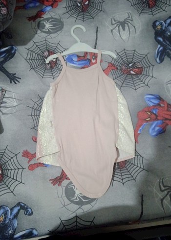 Kız Çocuk Pudra Dantelli Askılı Elbise - Görsel 2