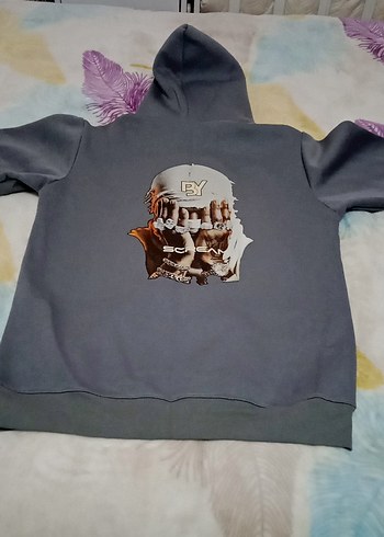 Gri Kapüşonlu Rahat Kesim Sweatshirt kışlık polar takım - Görsel 4