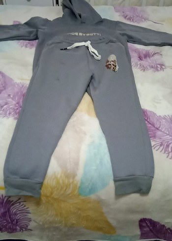 Gri Kapüşonlu Rahat Kesim Sweatshirt kışlık polar takım - Görsel 6