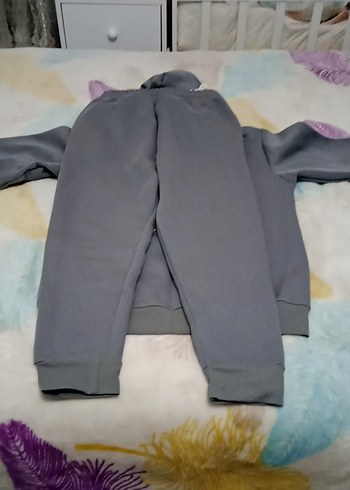 Gri Kapüşonlu Rahat Kesim Sweatshirt kışlık polar takım - Görsel 5