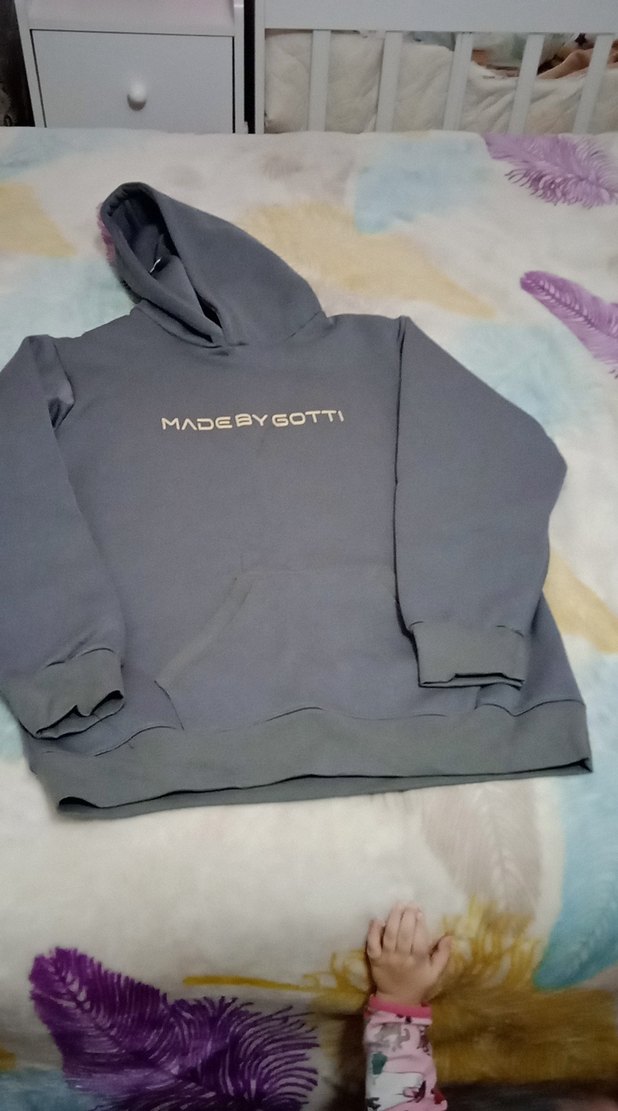 Gri Kapüşonlu Rahat Kesim Sweatshirt kışlık polar takım - Görsel 2