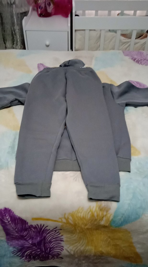 Gri Kapüşonlu Rahat Kesim Sweatshirt kışlık polar takım - Görsel 5