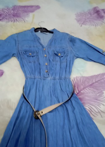 kemerli kot elbise - Görsel 3