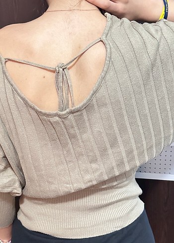 Bej Triko Kadın Uzun Kollu Bluz - Görsel 2