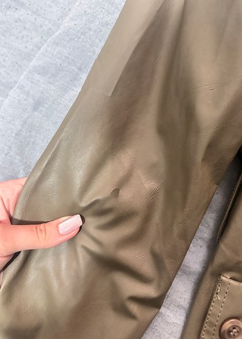 Bej Düğmeli Deri Kadın Ceket - Görsel 2