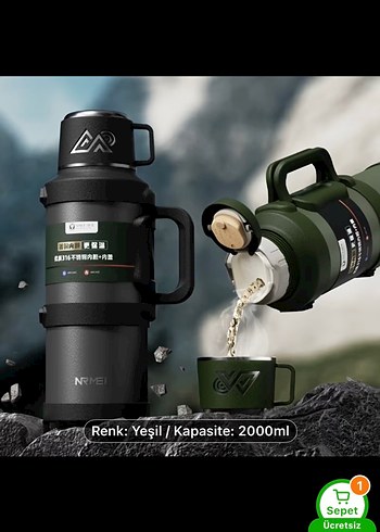 2000 ml Haki Renkli Termos - NRMEI - Görsel 2