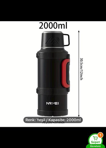 2000 ml Haki Renkli Termos - NRMEI - Görsel 6