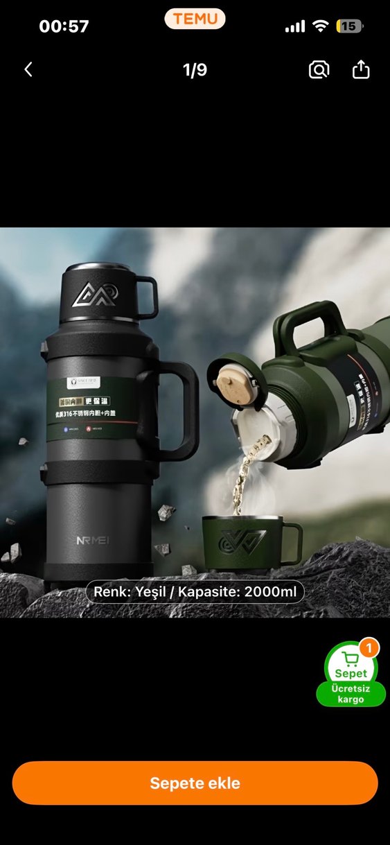 2000 ml Haki Renkli Termos - NRMEI - Görsel 2