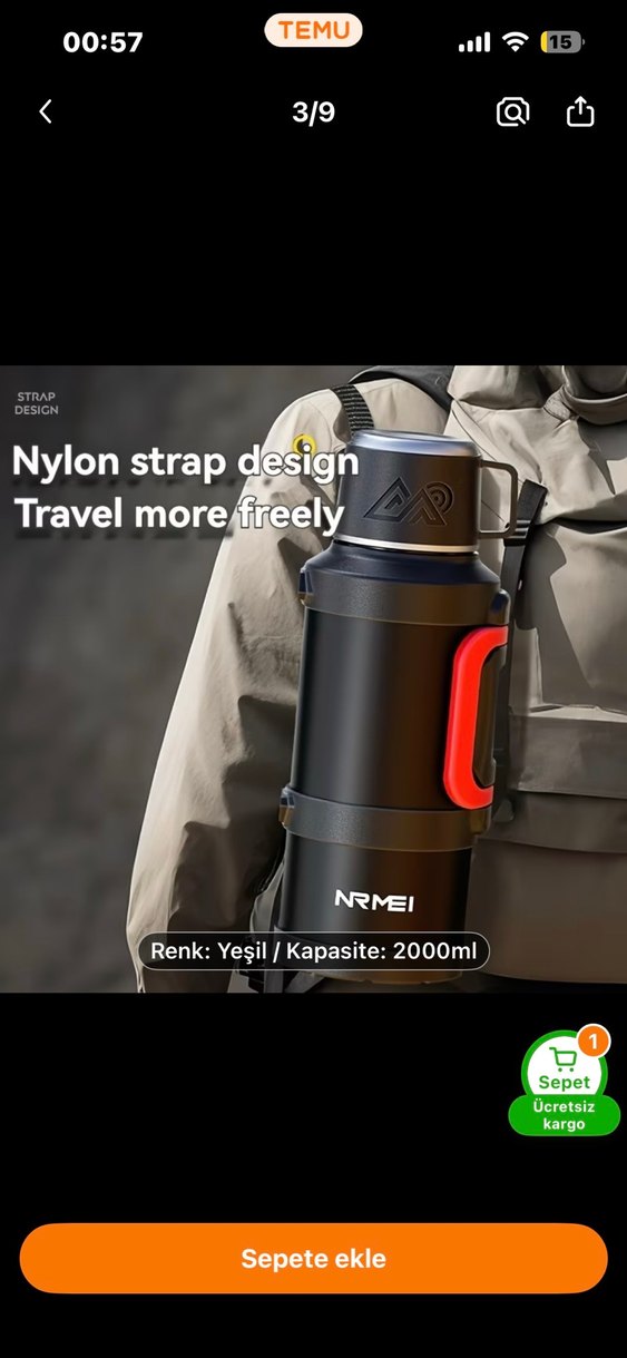 2000 ml Haki Renkli Termos - NRMEI - Görsel 4