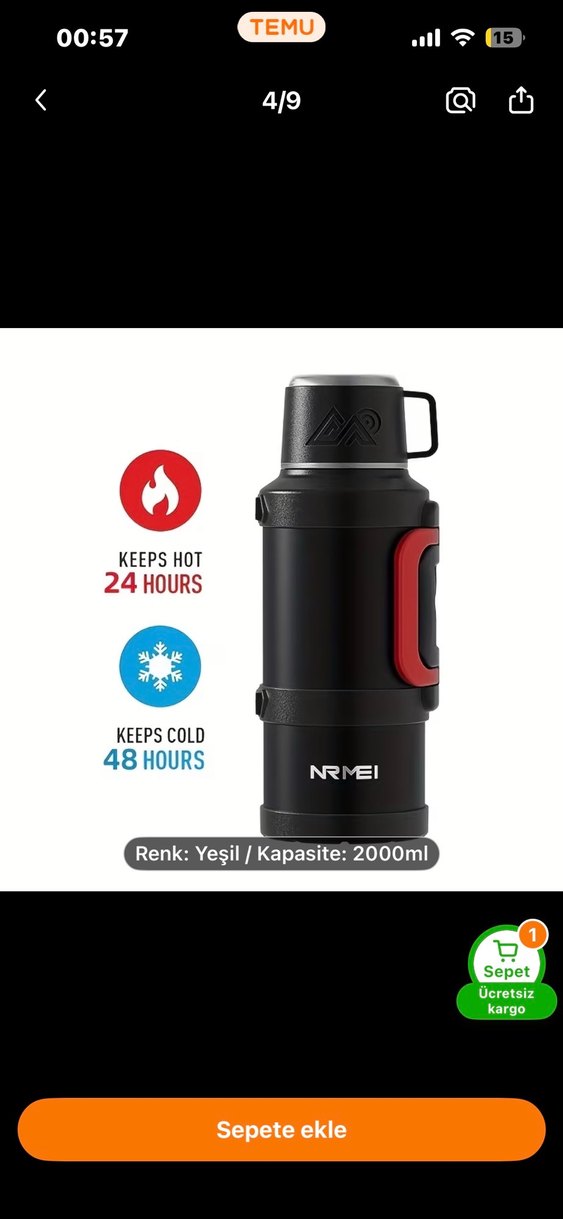 2000 ml Haki Renkli Termos - NRMEI - Görsel 5