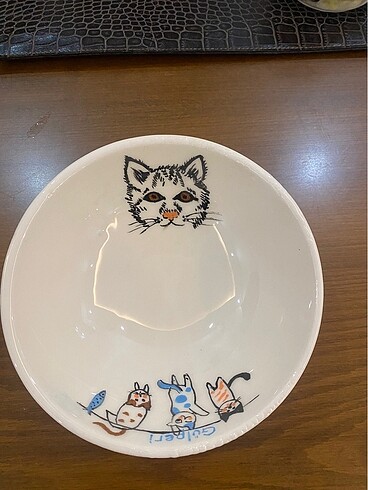 Kedi çizimli kase (el yapımı seramik)
