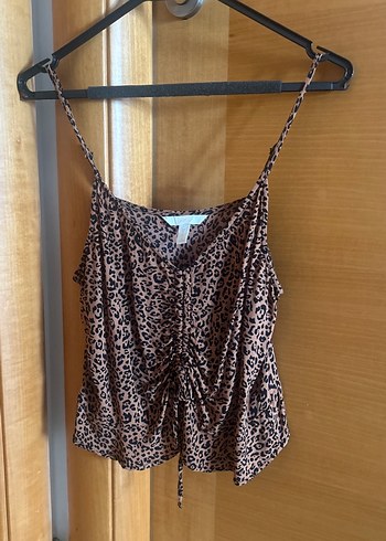 H&M Bohem Leopar desenli Askılı Kısa Bluz
