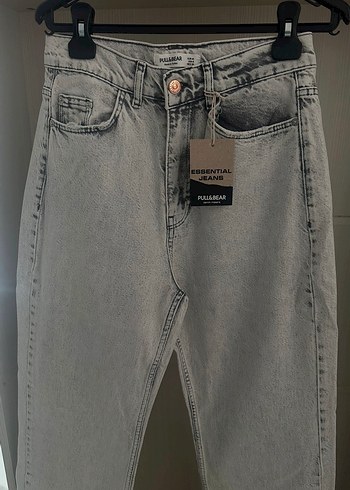 l Beden gri Renk Gri Denim Düğmeli Rahat Kesim Kadın Jean