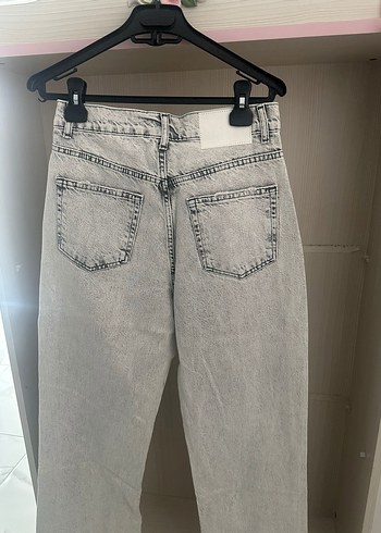 Gri Denim Düğmeli Rahat Kesim Kadın Jean - Görsel 6