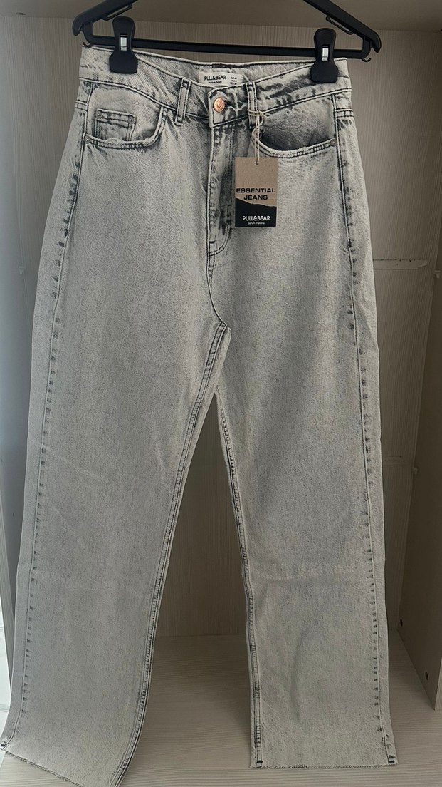 Gri Denim Düğmeli Rahat Kesim Kadın Jean - Görsel 3