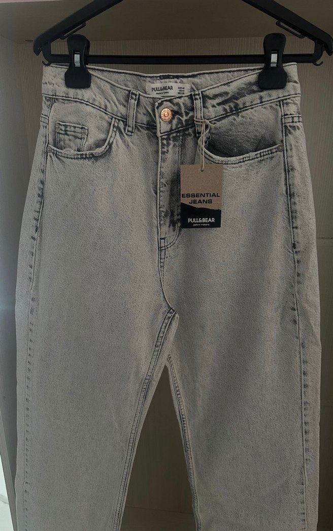 Gri Denim Düğmeli Rahat Kesim Kadın Jean - Görsel 5