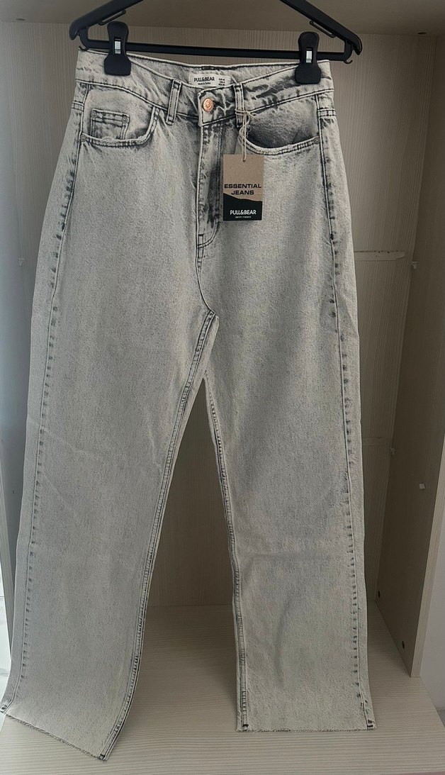 Gri Denim Düğmeli Rahat Kesim Kadın Jean - Görsel 2